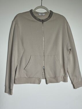 Fabiana Filippi Sz 42 /US 6 Zip Cotton Sweatshirt Jacket Metallic Monili Collar